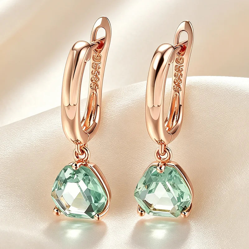 Kinel Hot Unique Green Stone Bride Drop Earrings for Women Fashion 585 Rose Gold Color Party Accessories Daily Fine...