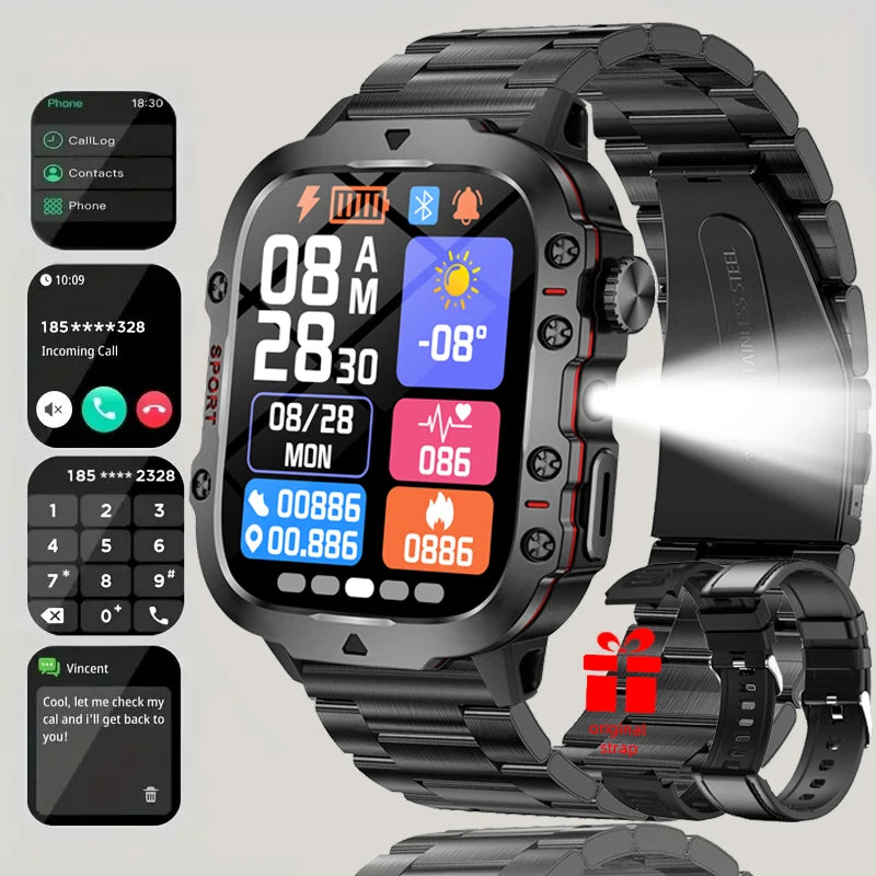 2025 New Men Women Smart Watch Flashlight 1.81” HD Display AI Voice Bluetooth Call Sports Watches Health Monitor Smartwatch Men