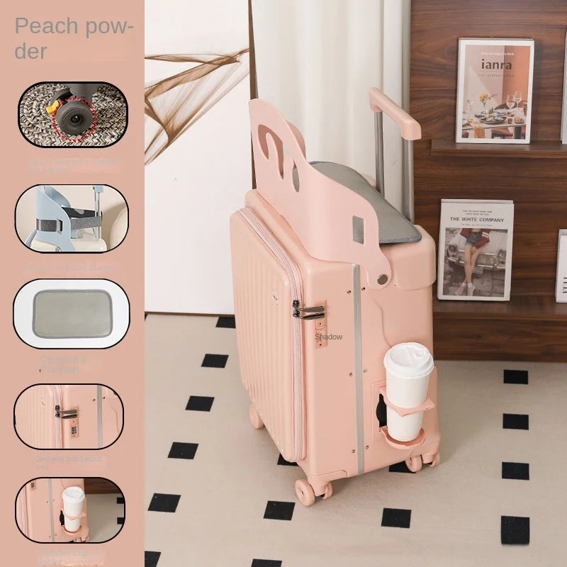 2025 New suitcase for children can Sit 20/22 inch Ride on Luggage Front Opening Sturdy Thickened Travel suitcase with Cup Holder - Kimlud
