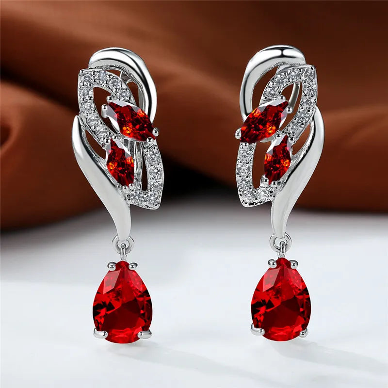 Luxury Female Blue Rainbow Stone Earring Silver Color Clip Earrings For Women Charm Crystal Zircon Wedding Jewelry |...