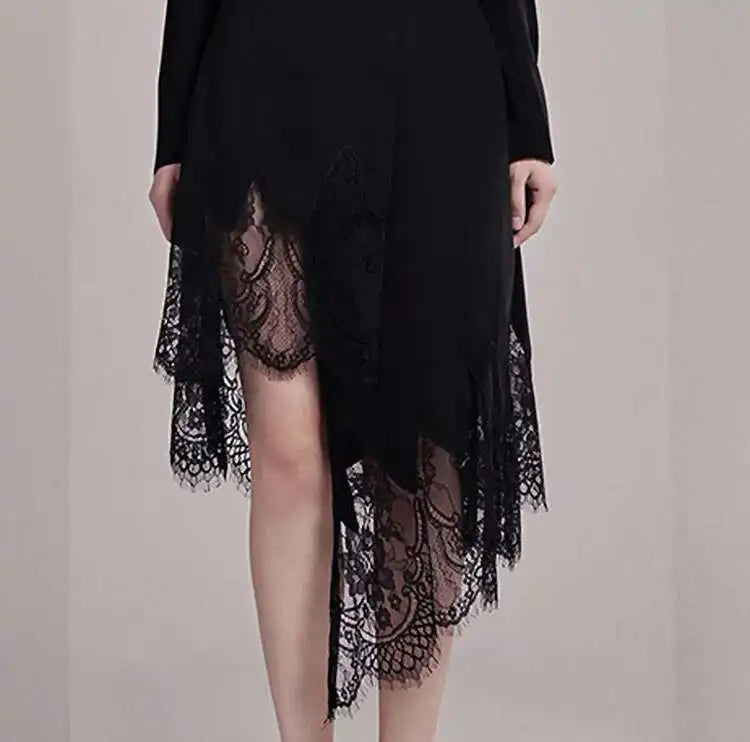 DEAT Fashion Women's Suit Dress Notched Doube Breasted Irregular Hem Lace Spliced Slim Suit Jackets Summer 2024 New Tide 7AB4231