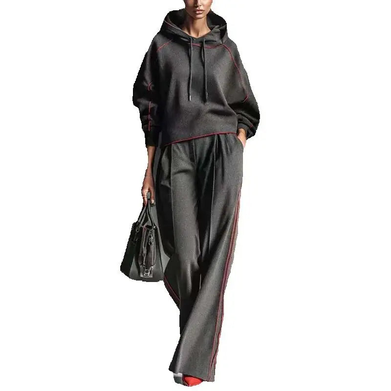 Women's Contrast Stitching Hooded Sweatshirt Wide Leg Pants Sports suit Vintage striped hoodie casual 2pcs Outfit New...