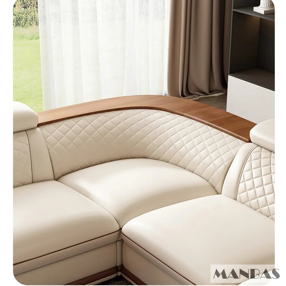 Linlamlim Premium Italian Genuine Leather Sofa Set for Living Room with Adjustable Headrests, Bluetooth Speaker, Wireless Charge