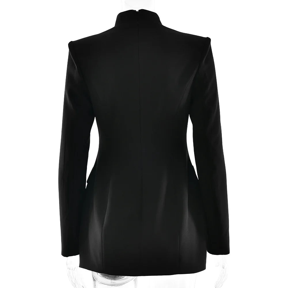 Leosoxs Office Dress Women Autumn Trend Single Breasted Stand Collar Simple Elegant Solid Street Commute Skinny Suit...