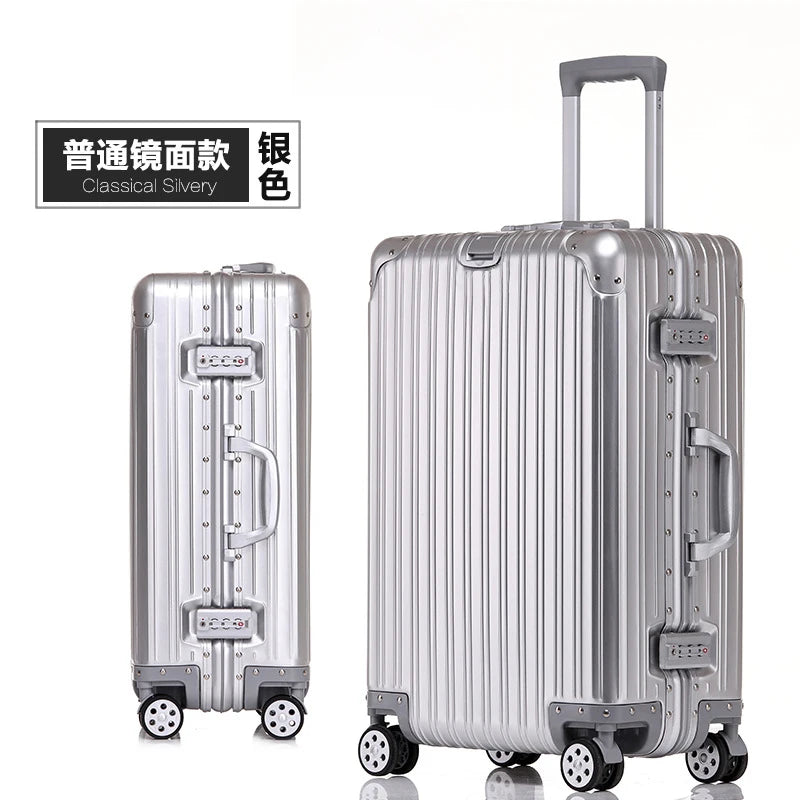 Aluminum Suitcase Metal Luggage 20/22/28/30 Inch Carry-on Travel Bags Trip Cabin Password Trolley Case Travel Wheeled Suitcases
