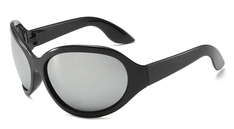 Oversized Y2K Sunglasses Women Lady Trendy Big Frame Vintage Wrap Around Glasses Fashion Punk Silver Shades - Kimlud