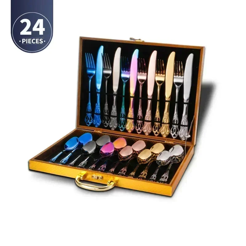 Golden Stainless Steel Cutlery Set Royal European Spoon Fork Complete Tableware Retro Design Dishwasher Safe Elegant...