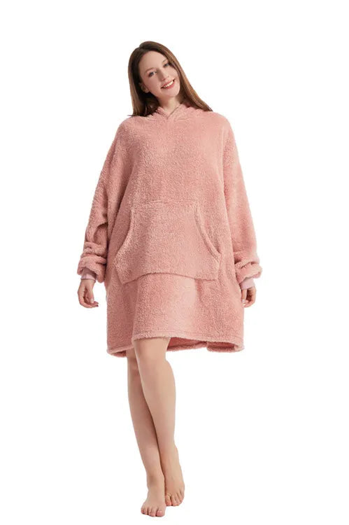 Long Sleeves With Pockets Hoodie Pajamas Women Autumn Winter Fashion Solid Color Loose Double-sided Velvet Home Clothes...
