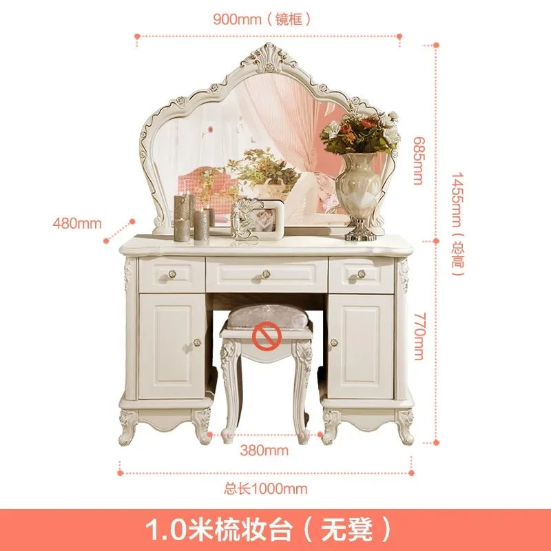 European Luxury Vanity Table Girls Wooden White Tall Vanity Table Makeup Nordic Penteadeira De Maquiagem Bedroom Furniture - Kimlud