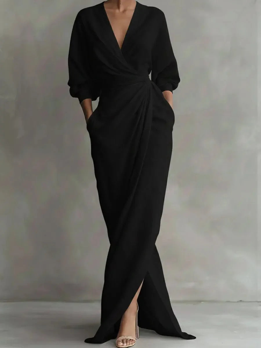 Women's Sexy Neck Waist Wrapped Robe 2026 Spring Casual Solid Color Fit Tight Dress Elegant Long Sleeved Slit Super Long...