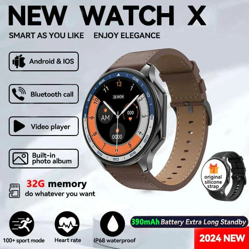 2025 New For Man DT Watch X Smart Watch Men 32GB Memory AMOLED HD Screen Bluetooth Call NFC Heart rate waterproof SmartWatch
