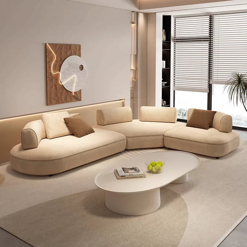 Italian Luxurious Living Room Modular Sofa Set with High-end Villa Quality Velvet Design Curved Sofa | Kimlud Office...