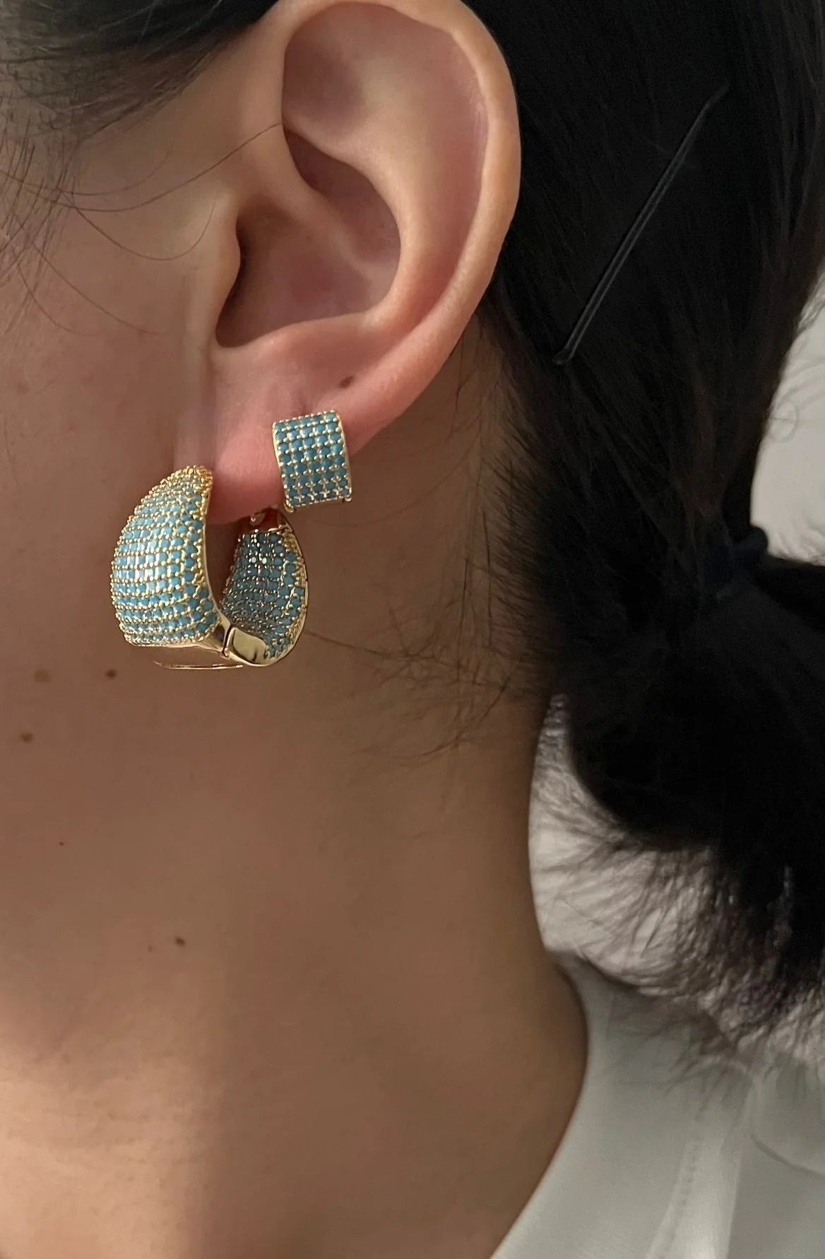 2025 Korean new design fashion jewelry 14K plated blue zircon large water drop earrings elegant women's daily work...
