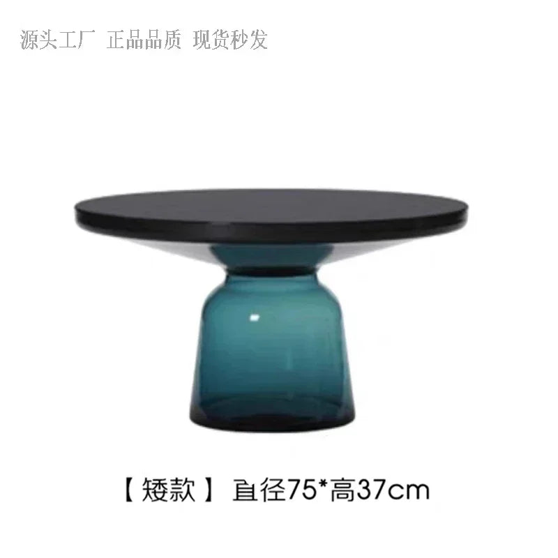 Nordic Creative Glass Round Coffee Table Combination Living Room Reception Side Table Transparent Light Luxury Coffee Tables - Kimlud