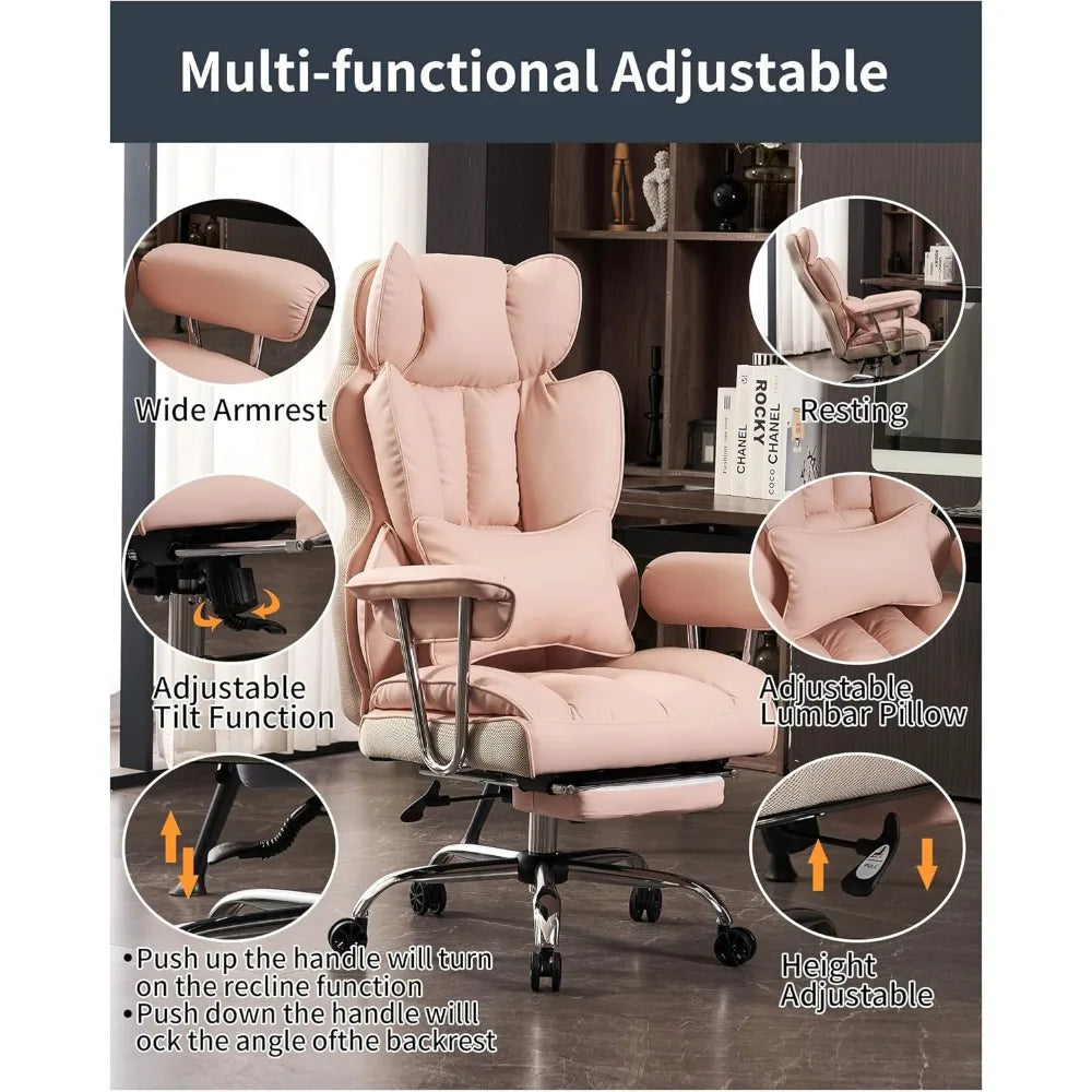 "durable heavy-duty office chair for 400lbs capacity with footrest, ideal for home office desks, available in pink for big and t - Kimlud