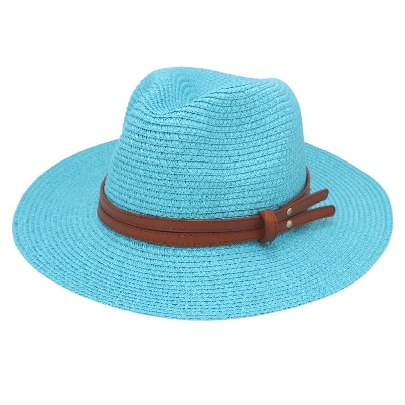 Summer Straw Sun Hat Panama Hats Grass Knitted Gift Hat Breathable Leisure Jazz Hat European American Style Straw Hat Beach Caps - Kimlud