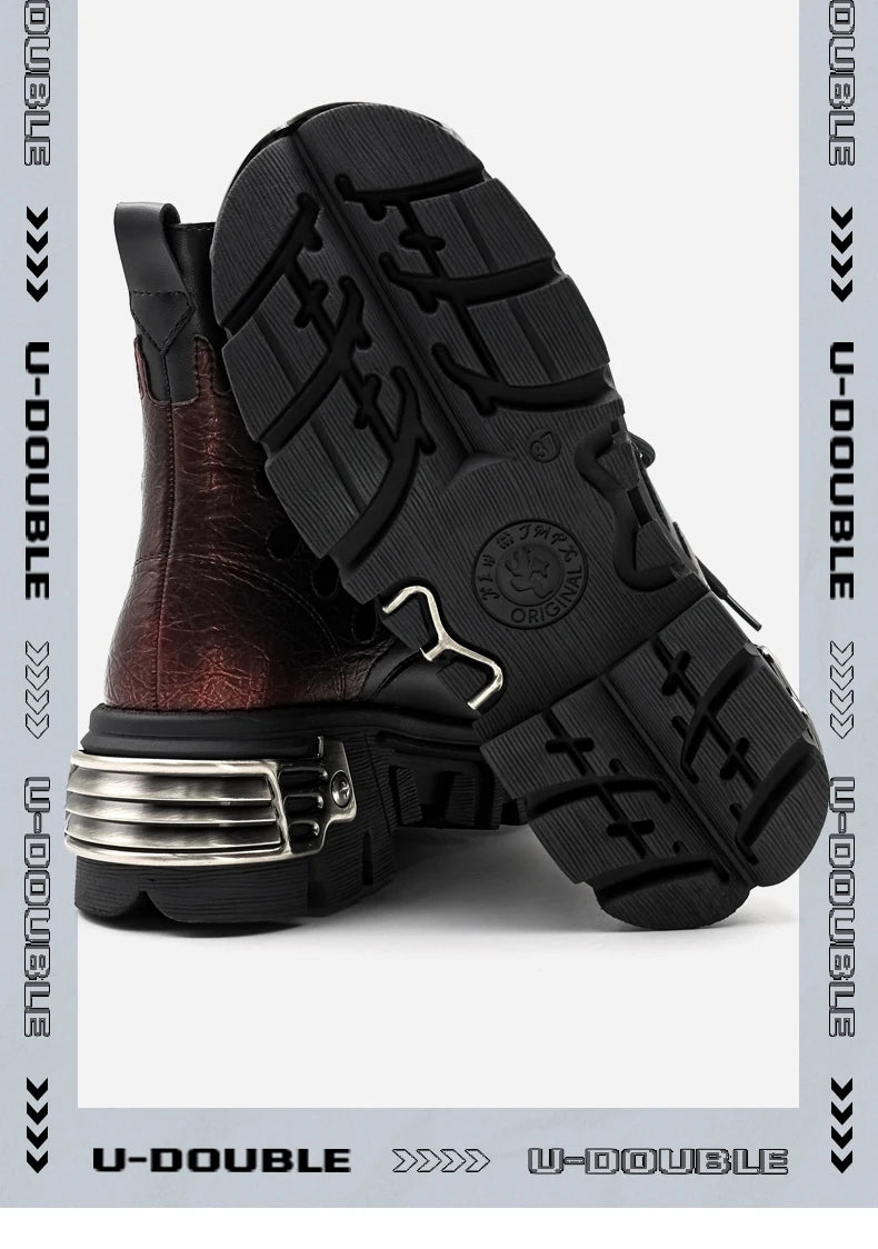 2025 New Punk Women Platform Ankle Boots Female's Rock Round Toe Lace Up Fashion Retro Chunky Shoes Metal Decor Short Boots