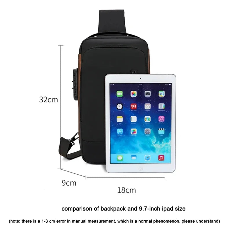 Fashion Business Men's Crossbody Bag Anti-Theft Password Lock Men's Chest Bag With USB Charging Port Travel Shoulder Bag for Man