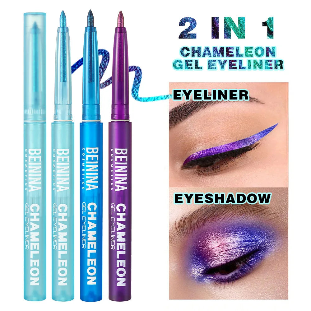 Shiny Chameleon Metallic Blue Eyeliner Gel Pen Eyeshadow Multicolor Eye Liner Pearlescent Polarized Glitter Eyes Pigment...