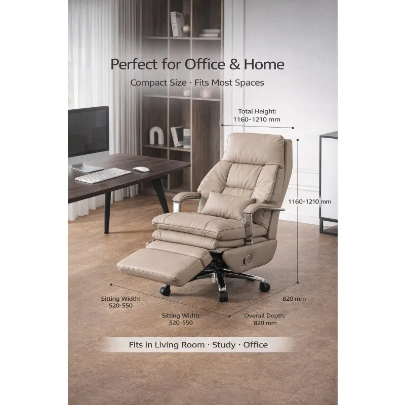 Ergonomic Executive Chair, Electric Reclining Leather Office Chair, Adjustable Height Desk Chair with Footrest & Lumbar Support