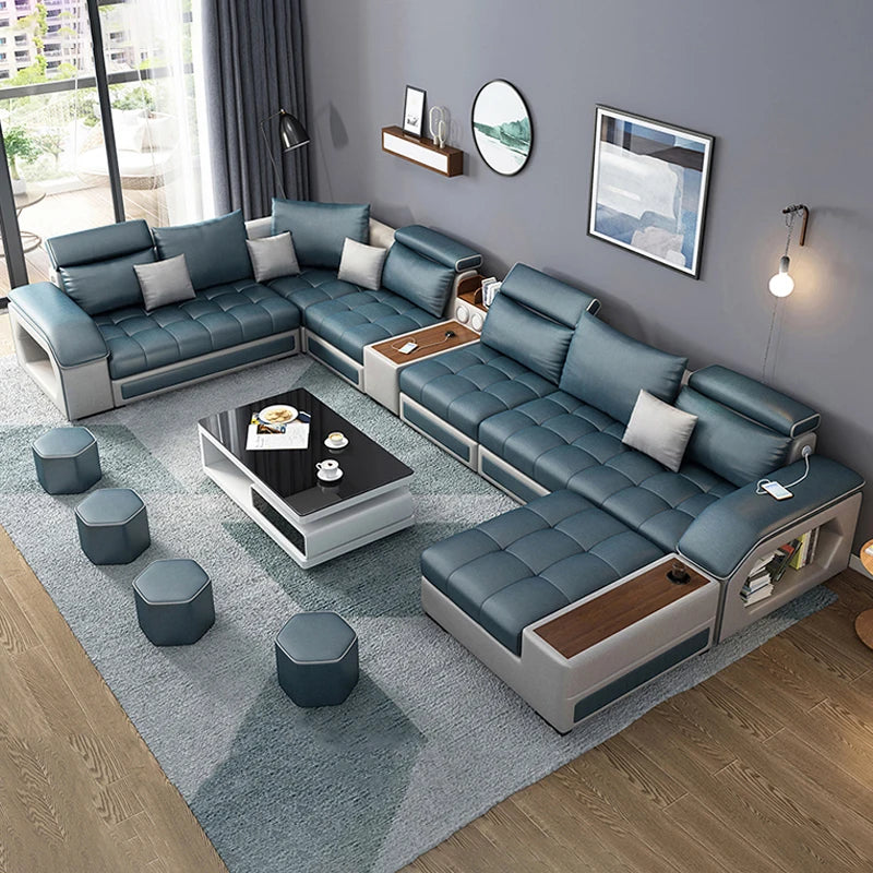 Modern Leather U-shaped Combination Sofa Bed 7-piece Furniture Living Room Fabric Velvet Sofa Home Manufacturer | Kimlud...