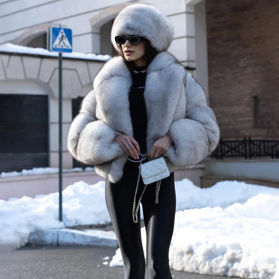 Natural Fox Fur Jacket For Woman Real Fur Coat With Turndown Collar Cropped Fox Fur Jacket High Quality Genuine Leather Jackets