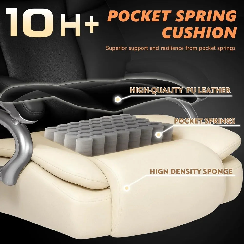 500lbs Heavy Duty Big And Tall Office Chair Dual Rubber Wheel Executive Desk Chair for Low Back Pain Relief