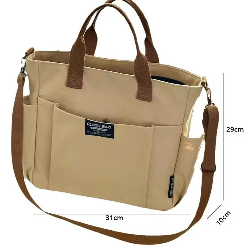 Urban Minimalist Female Student Large Capacity Commuting Horizontal Canvas Single Shoulder Diagonal Cross Portable Tote Bag - Kimlud