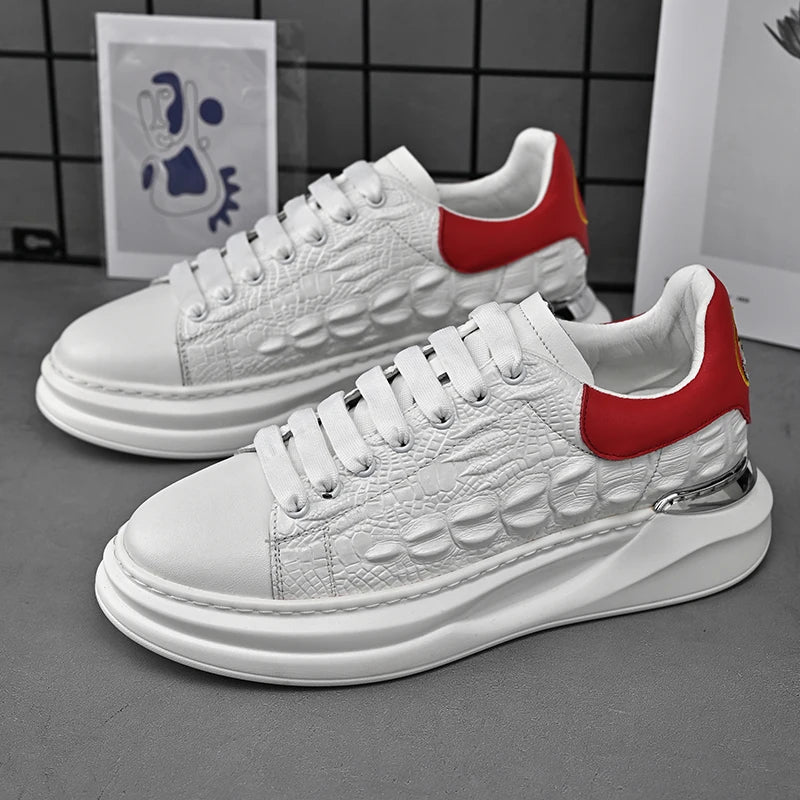 Men Casual board shoes White Sneakers Men Fashion Lace Up Leather Casual Comfortable Board Shoes Non-slip Board Shoe Men Shoes