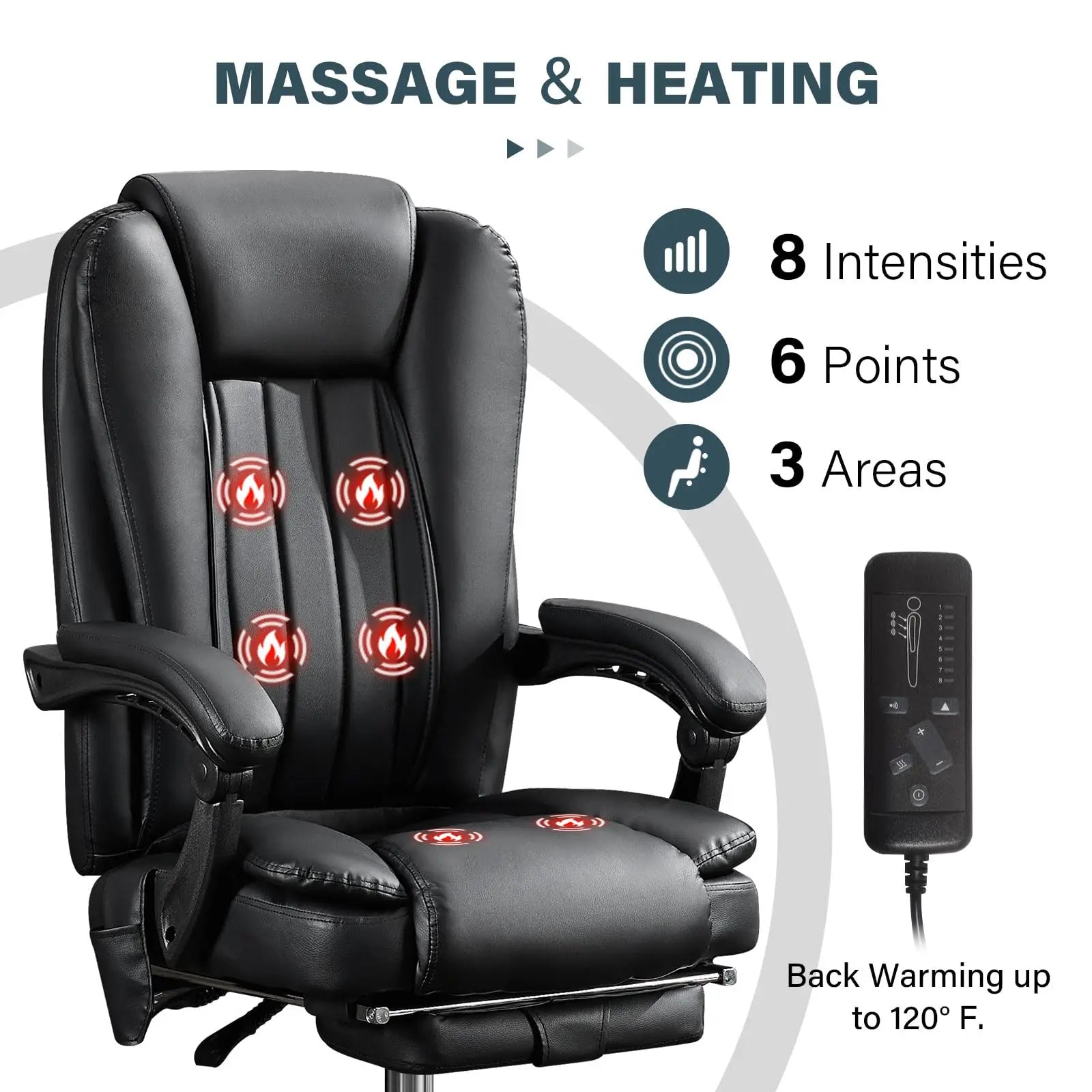 Massage Chair Office Electric Leather Executive Chair Adjustable Height Reclining Nap Chair 3 Intensity Levels Latex Cushion