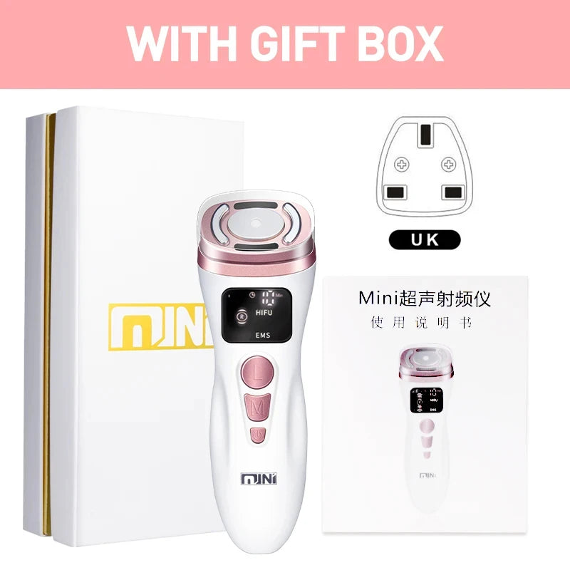 New Mini HIFU Ultrasonic Machine EMS Microcorriente Facial Lifting Firming Skin Care Anti Wrinkle Massager