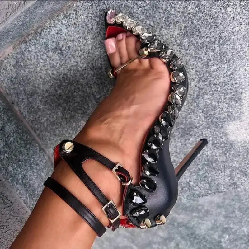 2026 Runway Women Pumps Crystal Metal Decoration High Heels Sandals For Women Luxury Designer Nightclubs Banquets Female Shoes - Kimlud