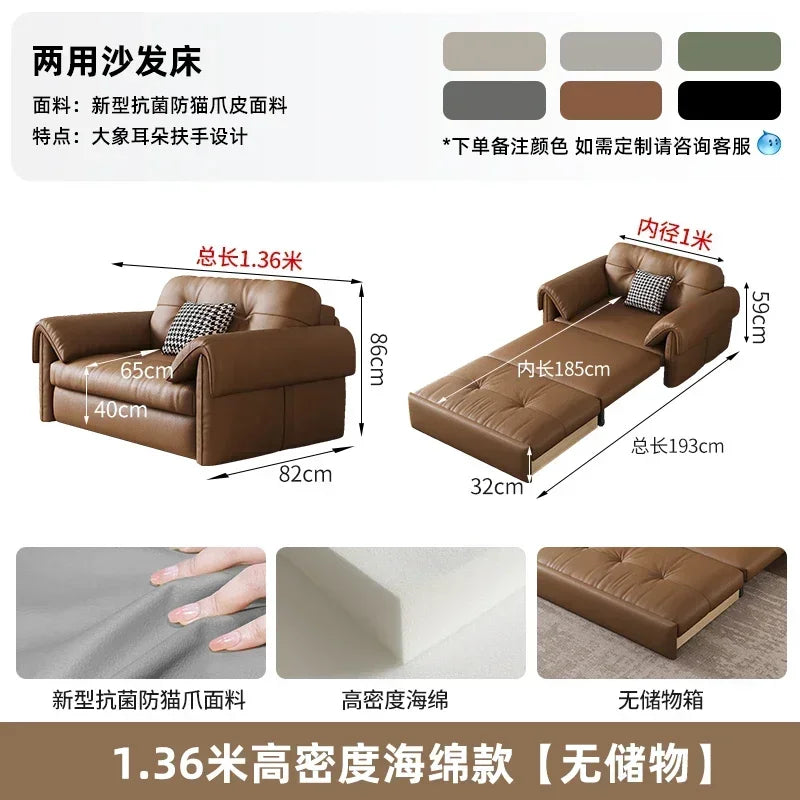 European Living Room Sofa Bed Brown Faux Leather Italian Modern Sleeper Double Couch Chaise Lounge Small Divano Letto...