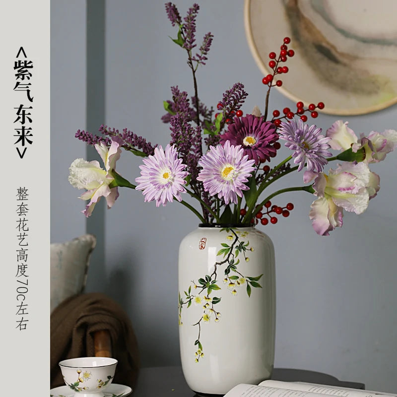 Chinese ceramic vase ornament, living room entrance floral art, home hydroponics creative simple round housewarming gift flower