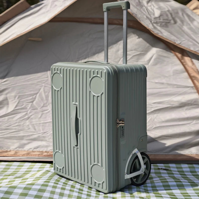 New outdoor camping large-wheel luggage with side opening, large-capacity PC travel suitcase, single-directional wheels, 24-inch - Kimlud