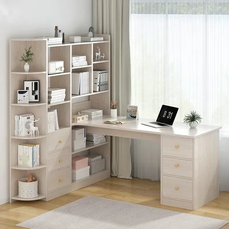 Computer Desk Bookshelf Integrated Shelves Drawers Large Laptop Home Bedroom Student Study Writing Desk Simple Office Table - Kimlud