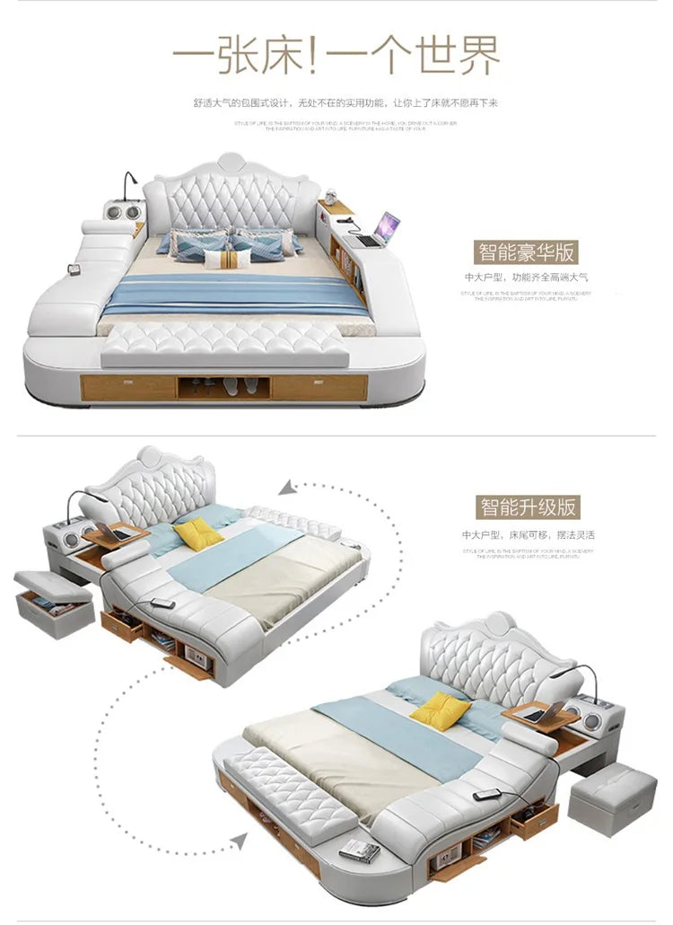 Headboard Storage Double Bed Queen Drawers King Size Smart Bed Luxury Princess Modern Letto Matrimoniale Bedroom...