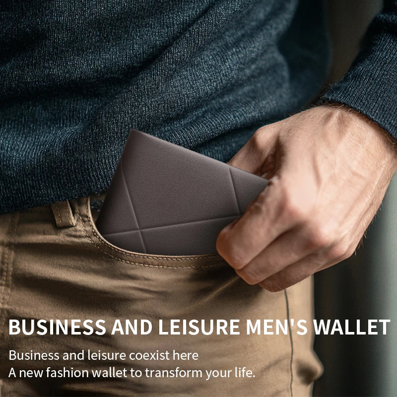 GERUOLA Men’s Short Genuine Leather Wallet with RFID Protection, Minimalist Geometric Stitching Leather Wallet