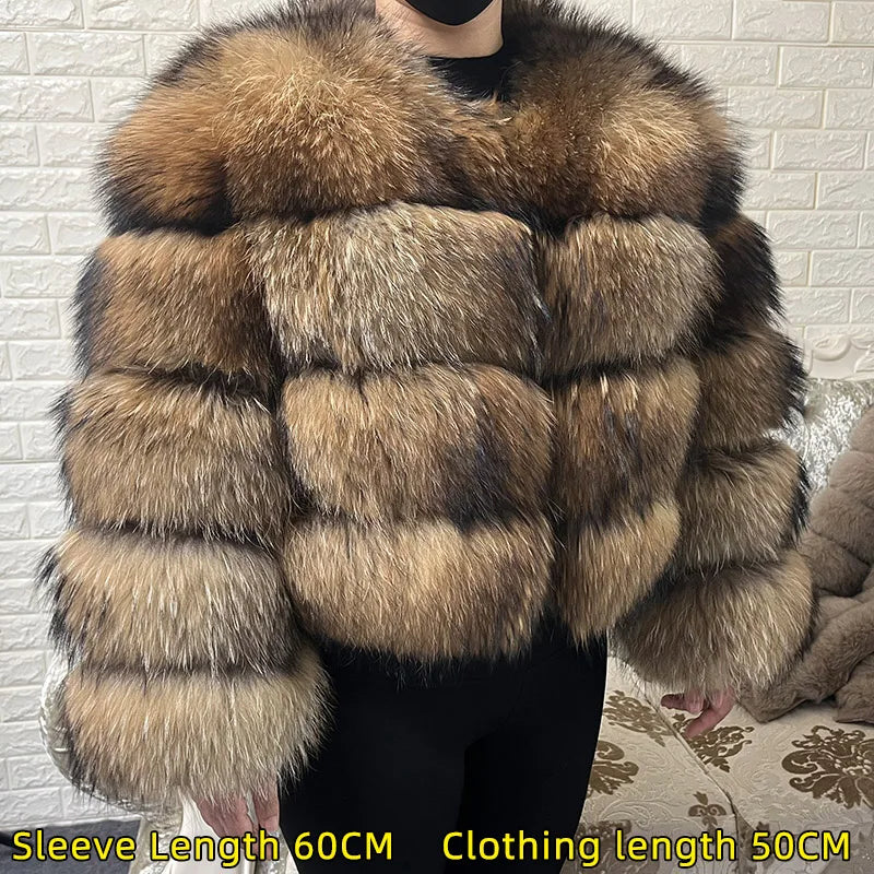 2024 maomaokong Super Hot Winter Women Luxury Thick Real Raccoon Fur Coat Natural Fox Fur Jacket Plus Size Jackets Female Vest