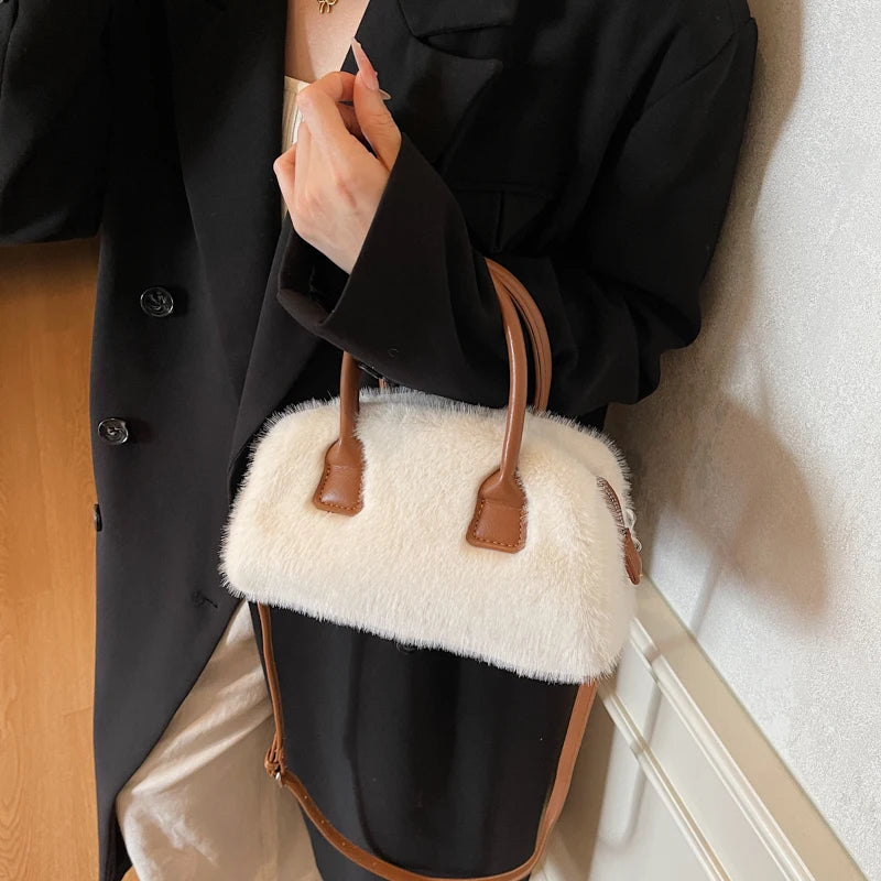 2025 Latest Winter Warm Soft Plush Top-handle Bags For Women All-match Designer Purses And Handbag Luxury Shoulder Crossbody Bag