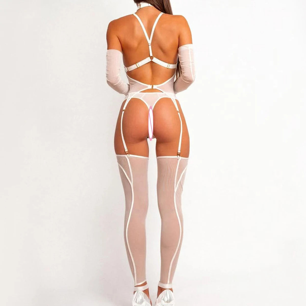 Ellolace Premium Lingeries Sexy Hot Tempted Intimate Bra Thong 2PC Set with Accessories Fantasy Sheer Daring Lingerie For Women