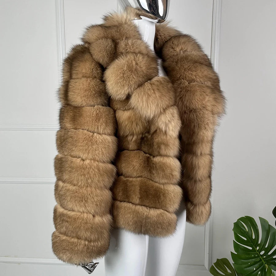 Women's Clothing Genuine Fox Fur Jacket Natural Fox Fur Fluffy Coat Lapel Luxury Brands Women Short Real Fur Coat