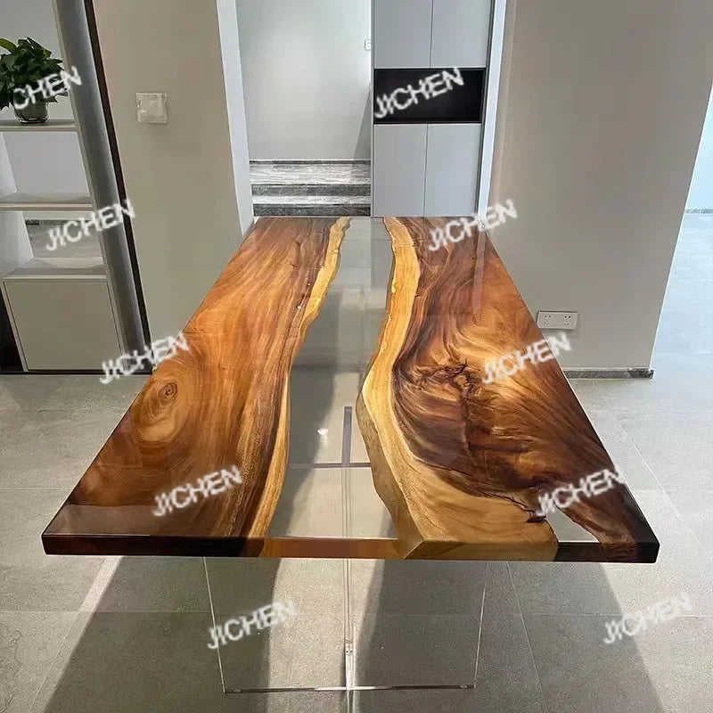 JC Resin Table Spot River Table Walnut Solid Wood Large Board Tea Table Resin Large Board Tea Gold Camphor Desk