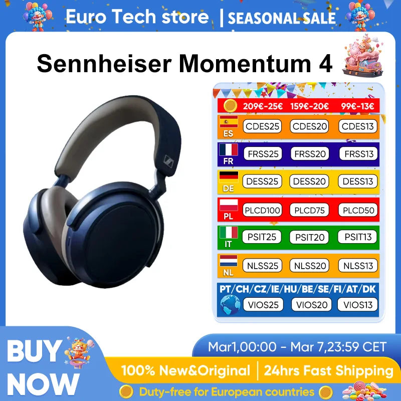 Sennheiser Momentum 4 Wireless Headphones Bluetooth 5.2 Adaptive Noise Cancellat 42mm Converter System 60 Hours Battery...