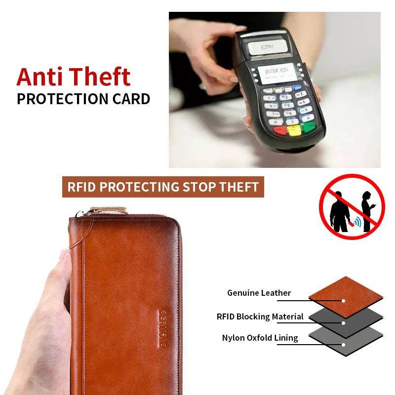 Men's Leather Wallet Long New Soft Cowhide Handbag Travel Light Luxury Simple Large Capacity Anti-Theft Brush Gradient...