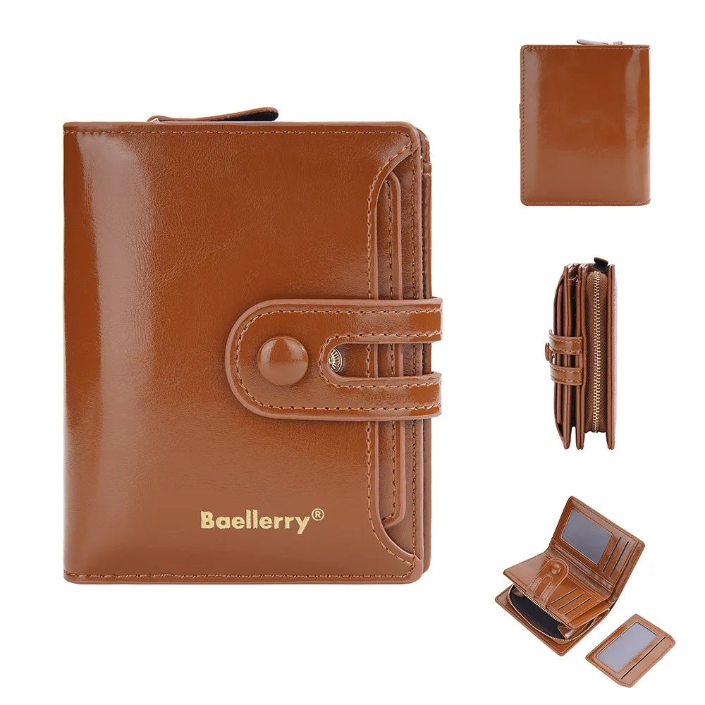 Women's Oiled Waxed Leather Wallet - Buckle Closure, Vertical Zipper Coin Pocket & 6 Card Slots (Heritage Design)