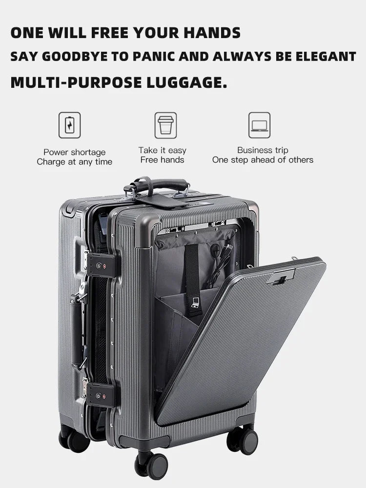 Premium PC Wide Trolley Luggage Front Opening Multi-Functional Women's 20-Inch Boarding Box and Men's 24-Inch Suitcase...