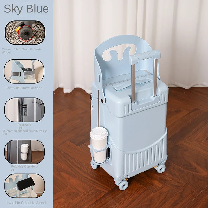 2025 New suitcase for children can Sit 20/22 inch Ride on Luggage Front Opening Sturdy Thickened Travel suitcase with Cup Holder - Kimlud