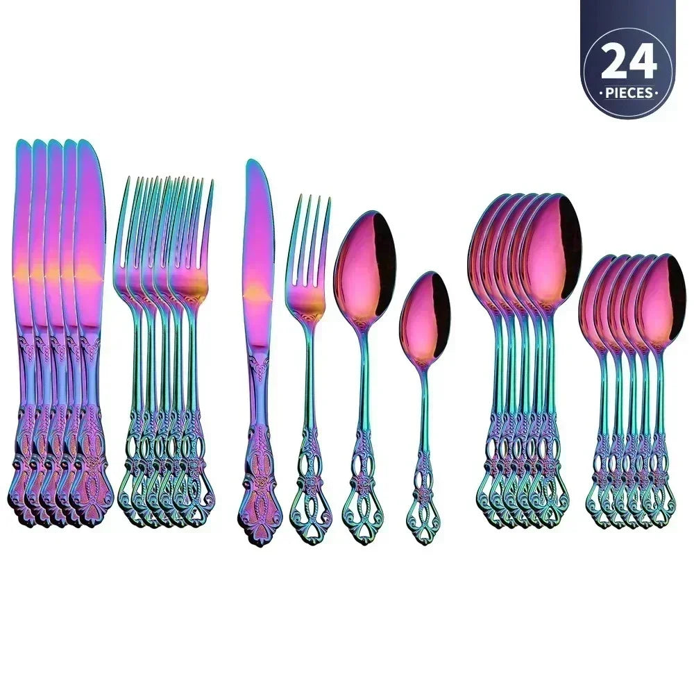 Golden Stainless Steel Cutlery Set Royal European Spoon Fork Complete Tableware Retro Design Dishwasher Safe Elegant...