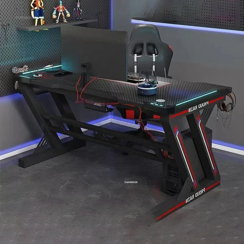 Light Luxury Gaming Table Carbon Fiber Computer Desks and Chair Set European Office Furniture Home Iron Bedroom Writing Table GL